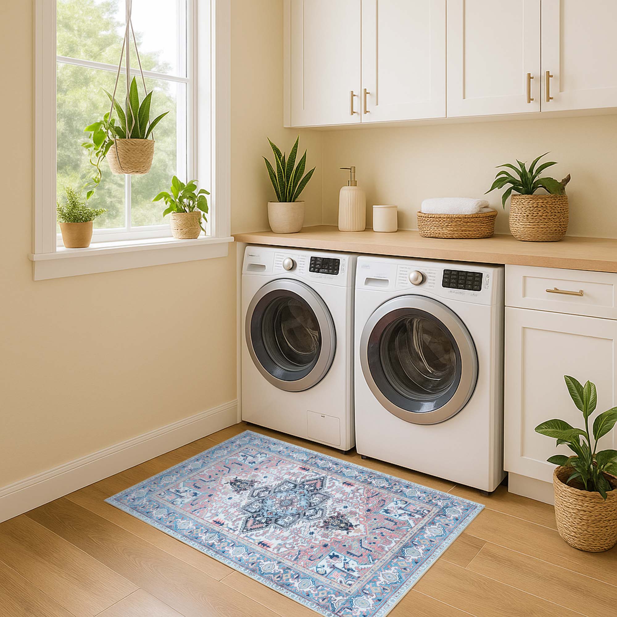 Marielle Navy Pink Heriz Modern Persian Rug