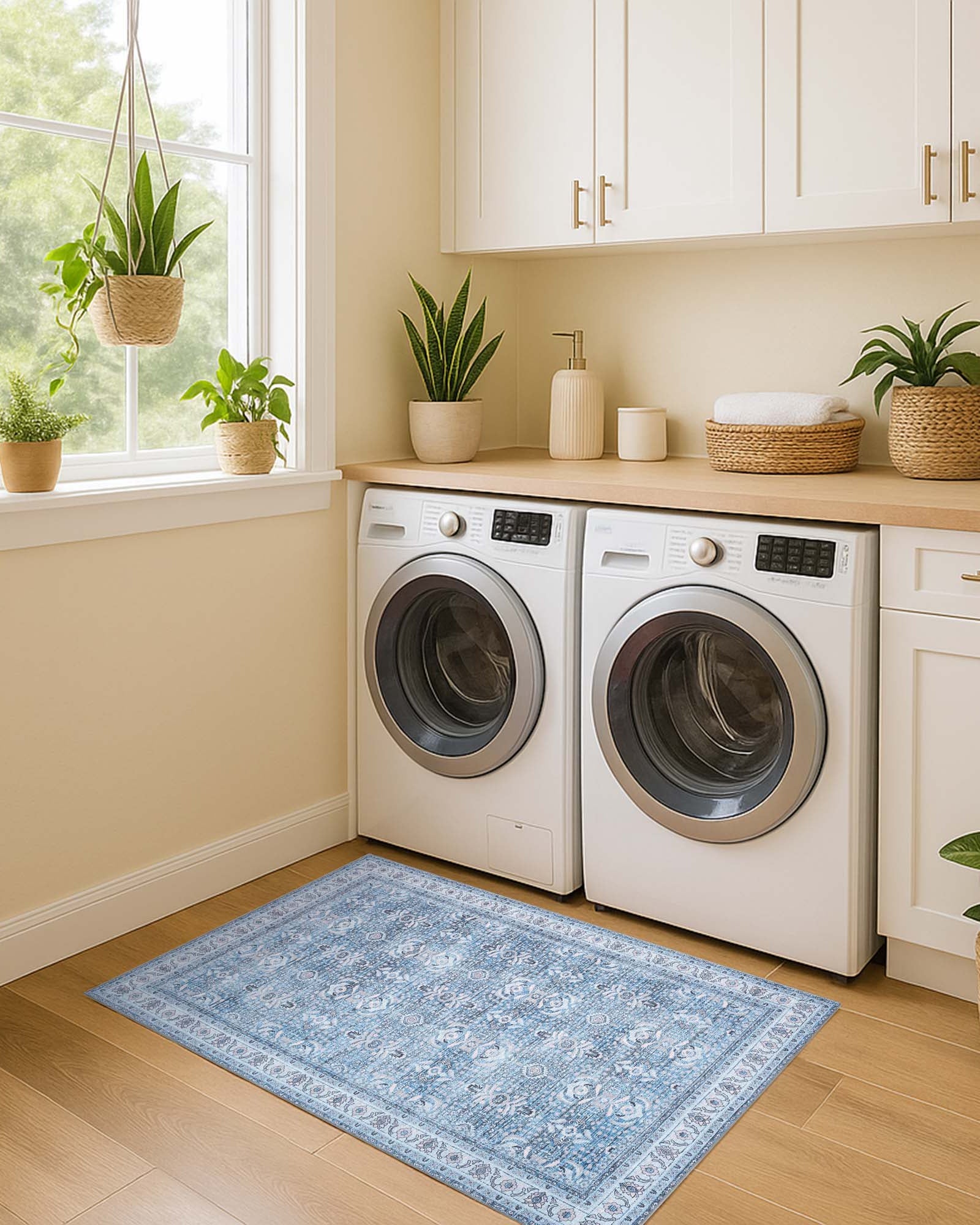 Jayla Modern Turkish Floral Cream Blue Rug