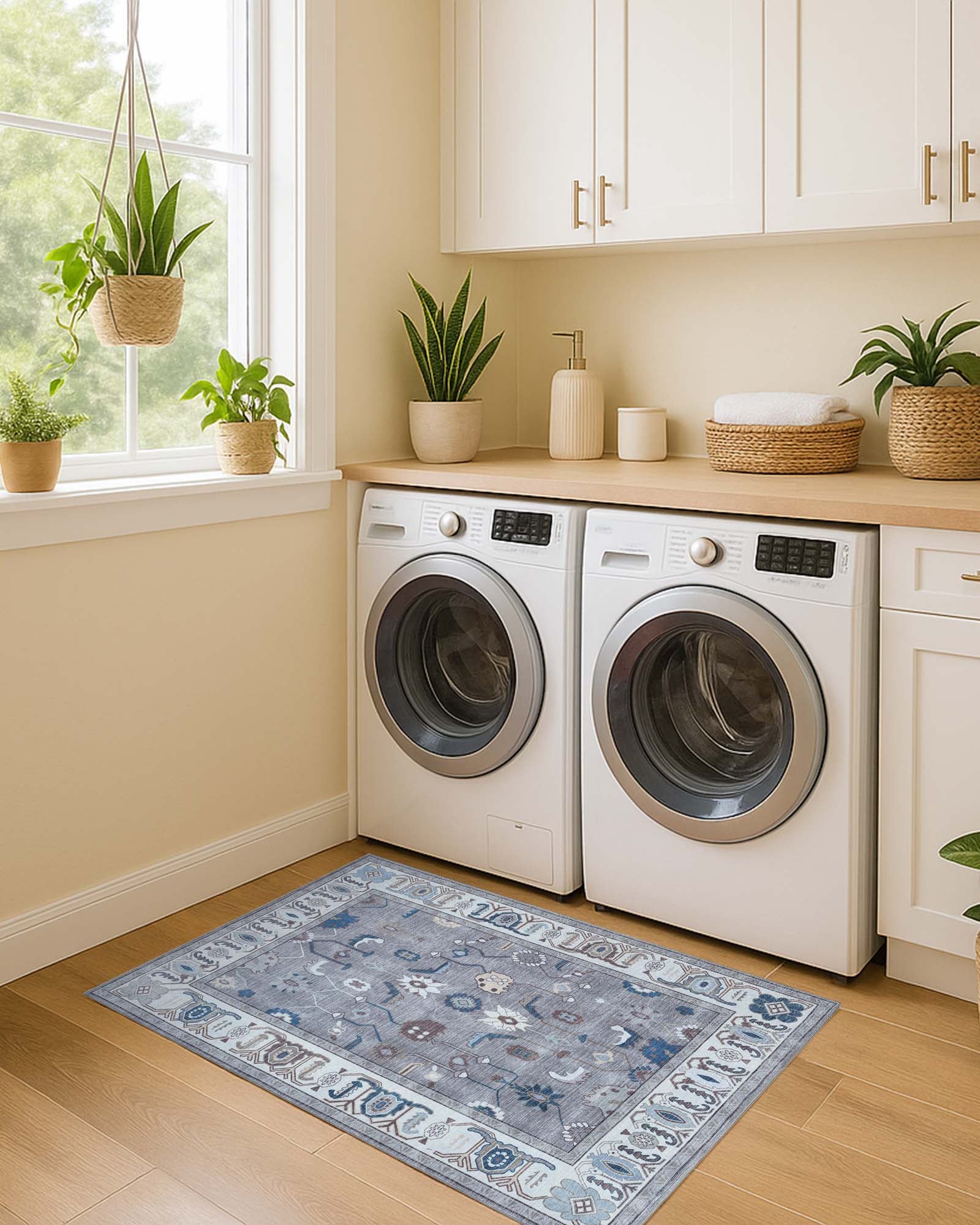 Naila Dark Gray Navy Blue Modern Oushak Rug