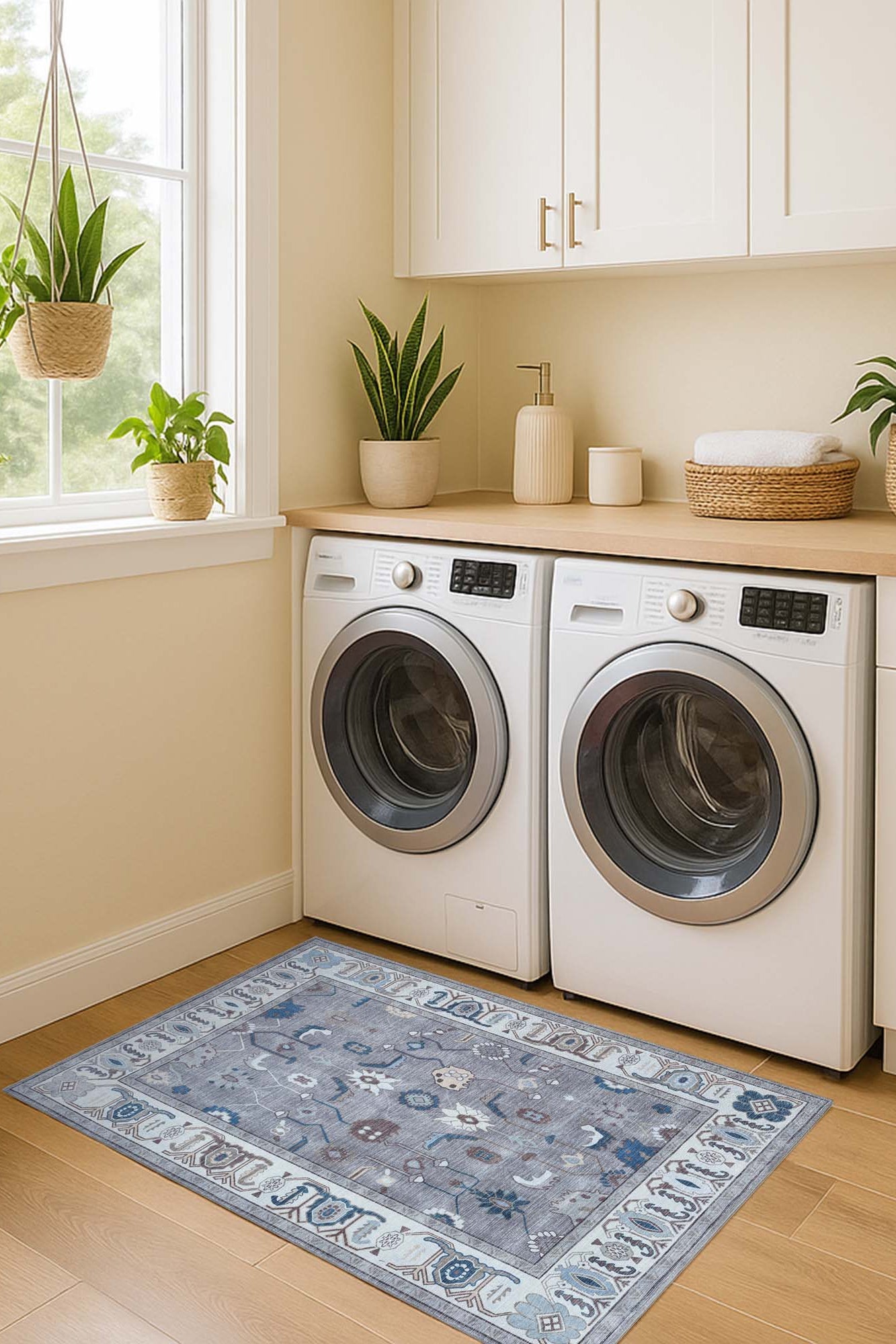 Naila Dark Gray Navy Blue Modern Oushak Rug