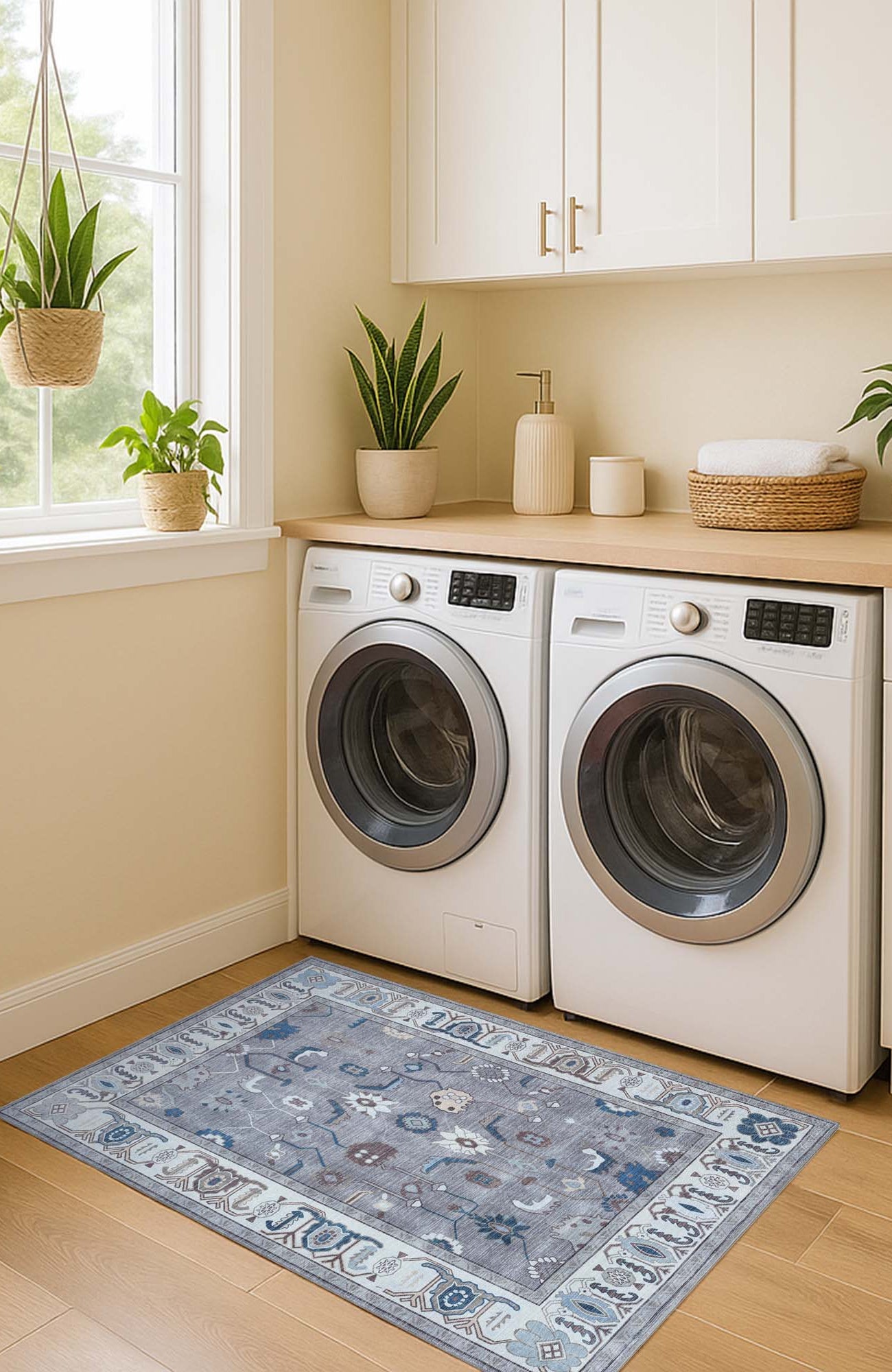 Naila Dark Gray Navy Blue Modern Oushak Rug