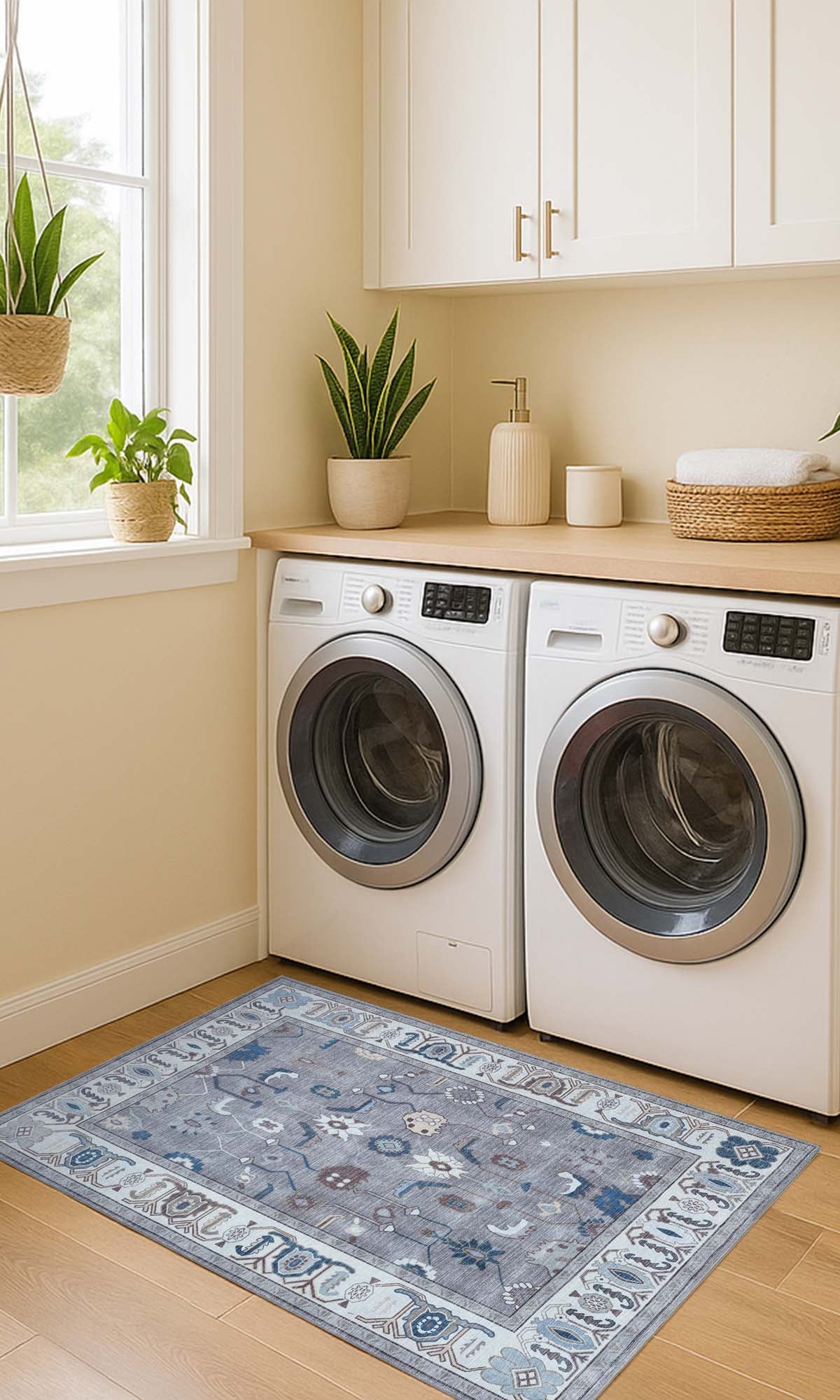 Naila Dark Gray Navy Blue Modern Oushak Rug