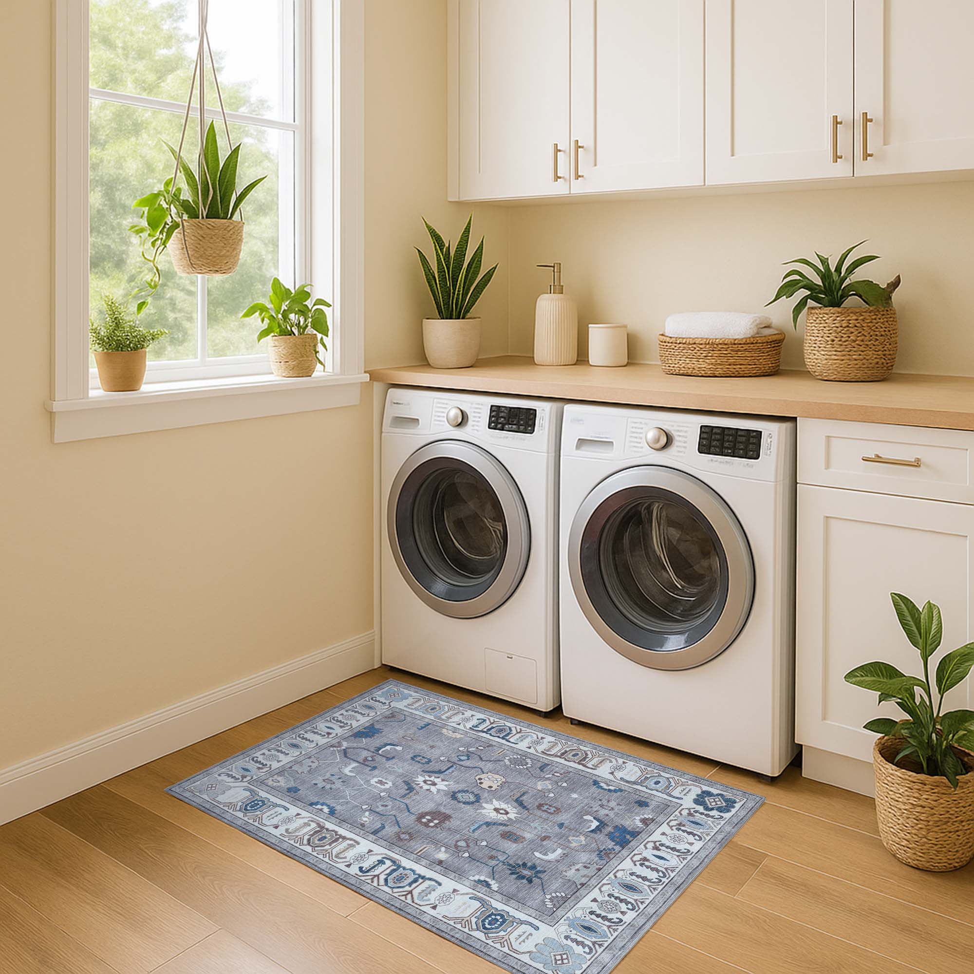 Naila Dark Gray Navy Blue Modern Oushak Rug