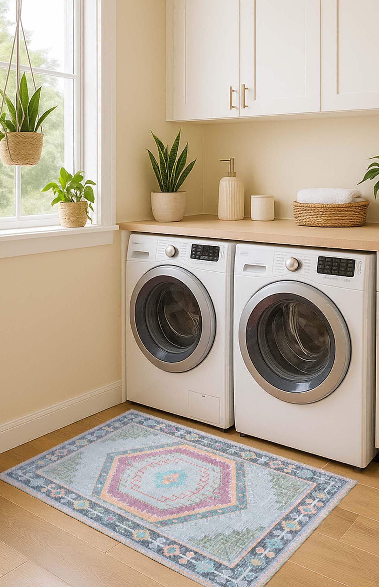 Kyra Green Pink Aesthetic Oushak Rug