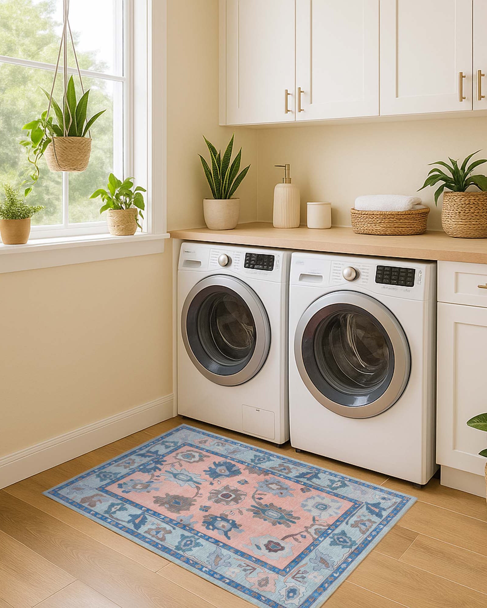 Menna Salmon Orange Blue Modern Oushak Rug