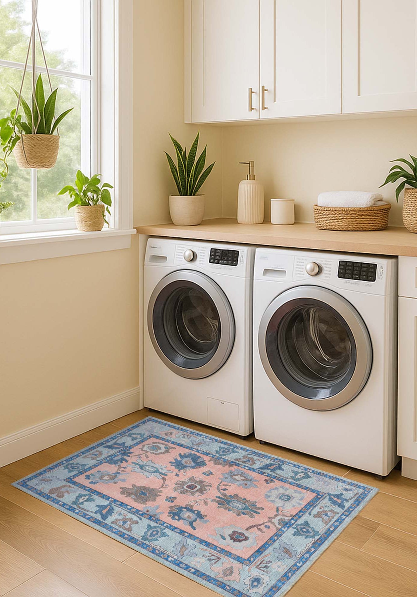 Menna Salmon Orange Blue Modern Oushak Rug