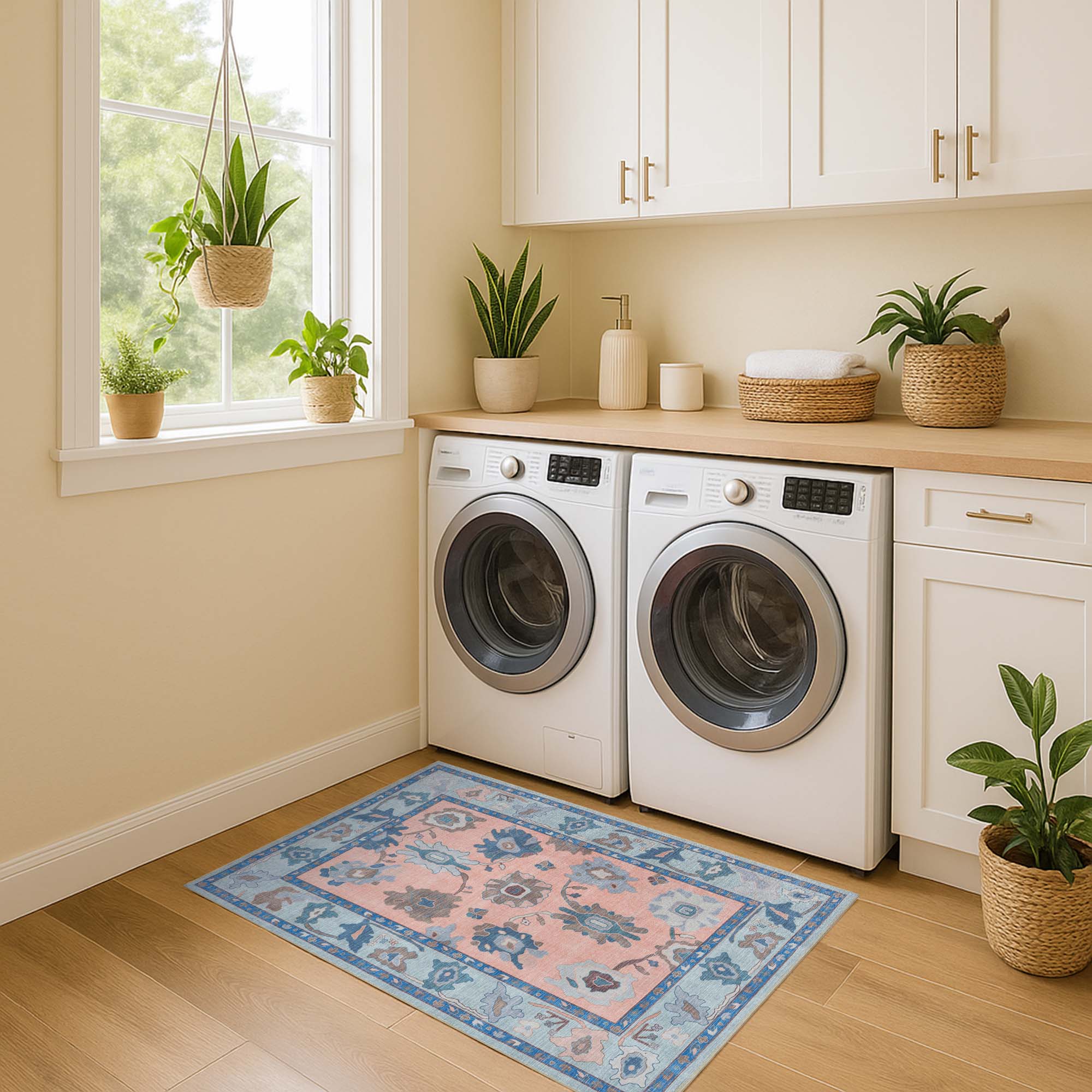 Menna Salmon Orange Blue Modern Oushak Rug