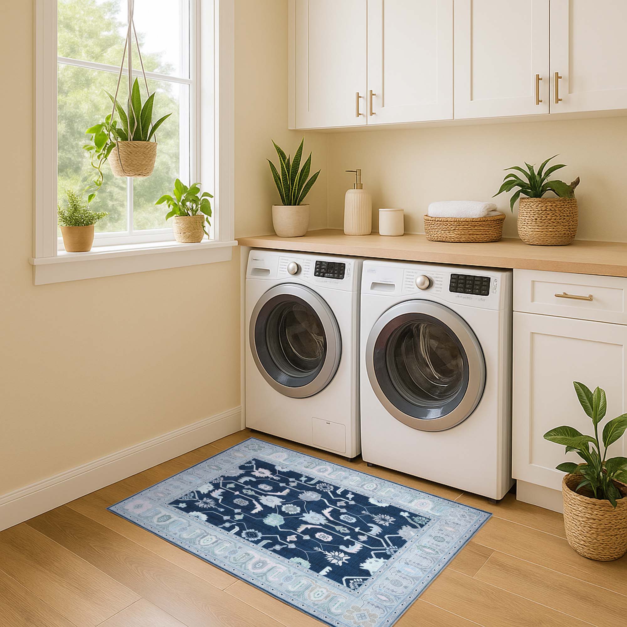 Nurul Navy Blue Modern Oushak Rug