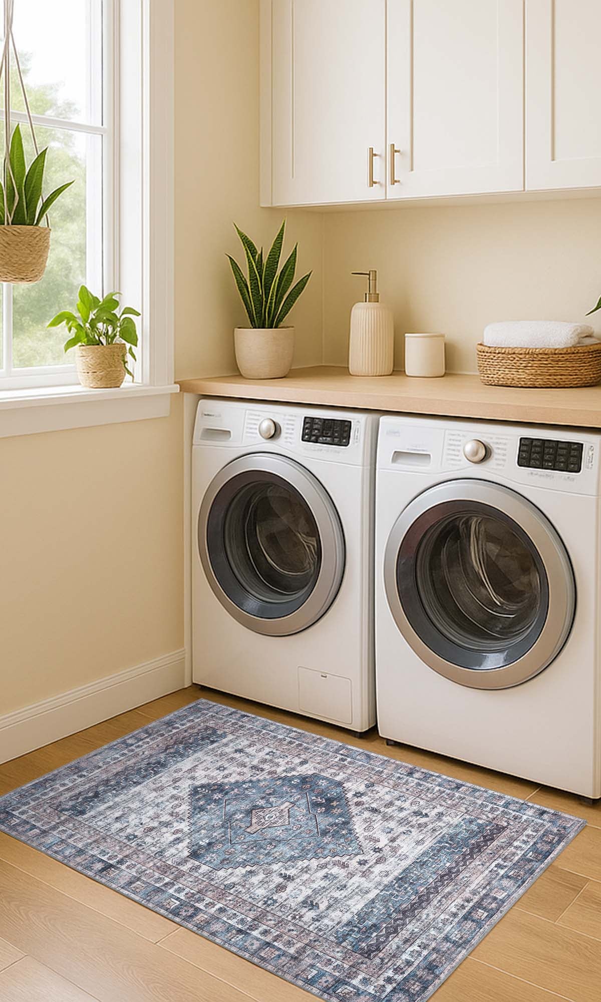 Emerson Navy Cream Modern Distressed Persian Rug