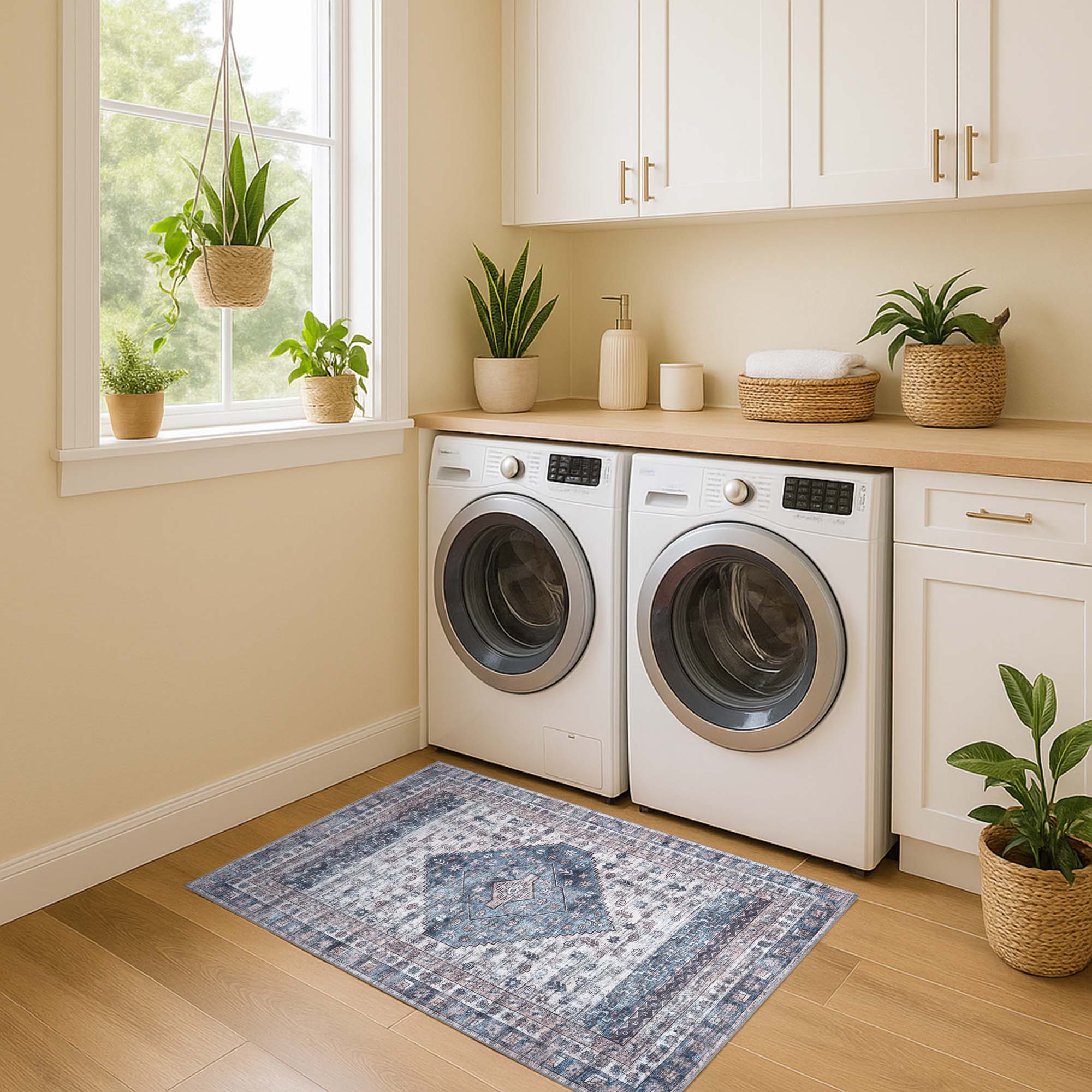 Emerson Navy Cream Modern Distressed Persian Rug