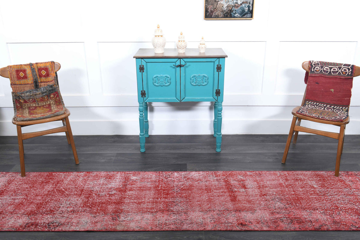 Goncalale runner: 1970s handmade Anatolian runner with solid motifs and cotton backing