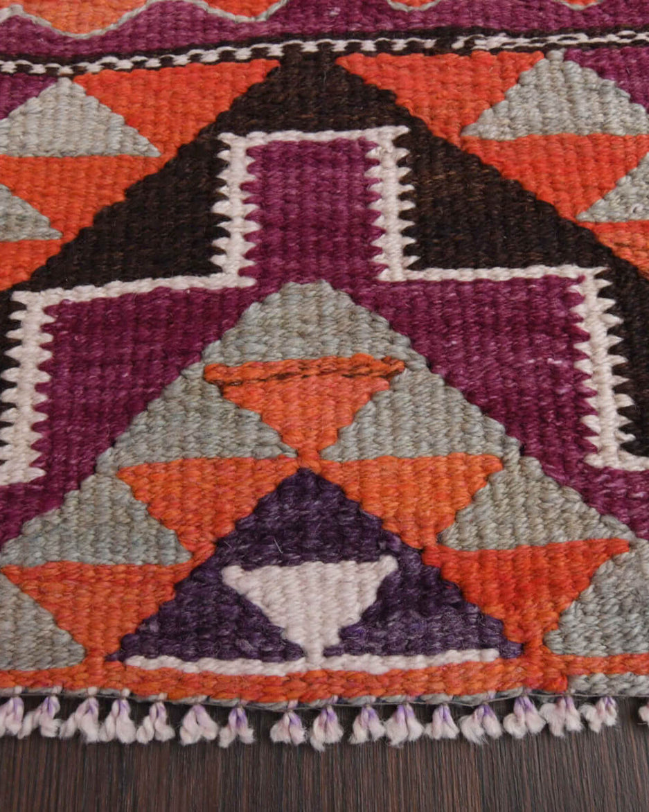 Authentic Anatolian vintage kilim runner rug (1960s) with ikat design – one-of-a-kind at Fame Rugs