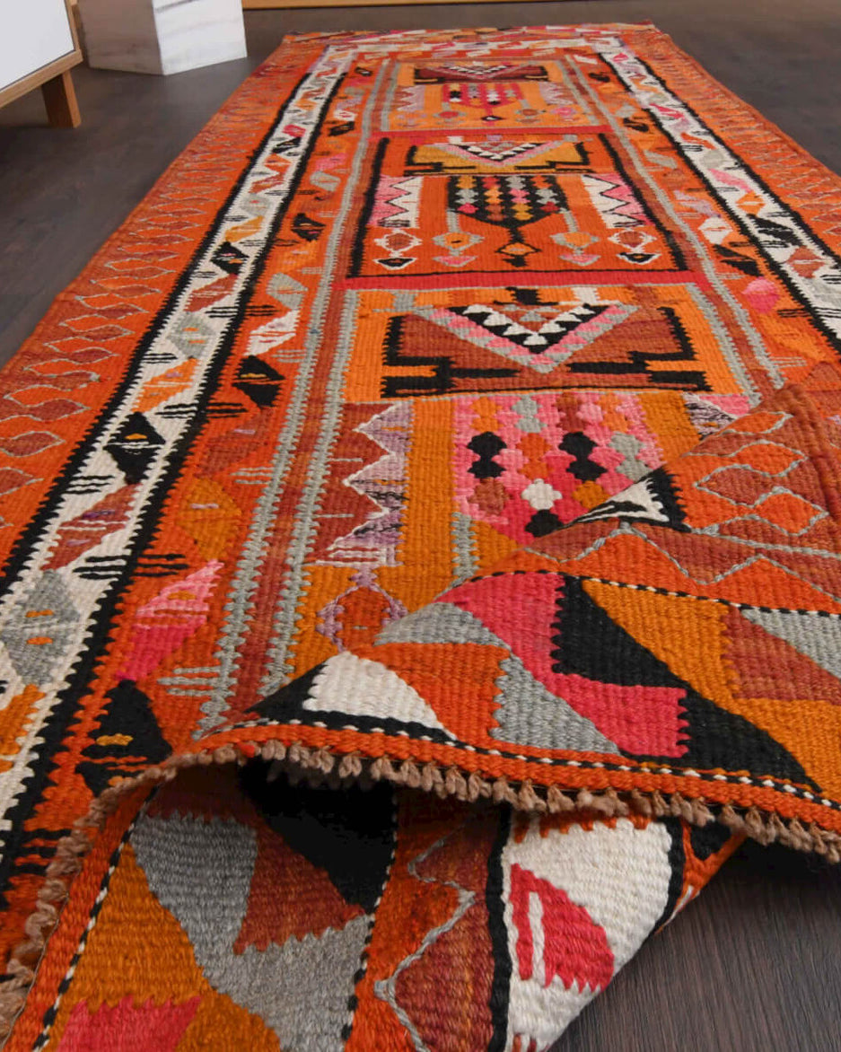 Kevserhayat – vintage ikat runner for living room or hallway, 3'1" x 9'8" (95x294 cm)