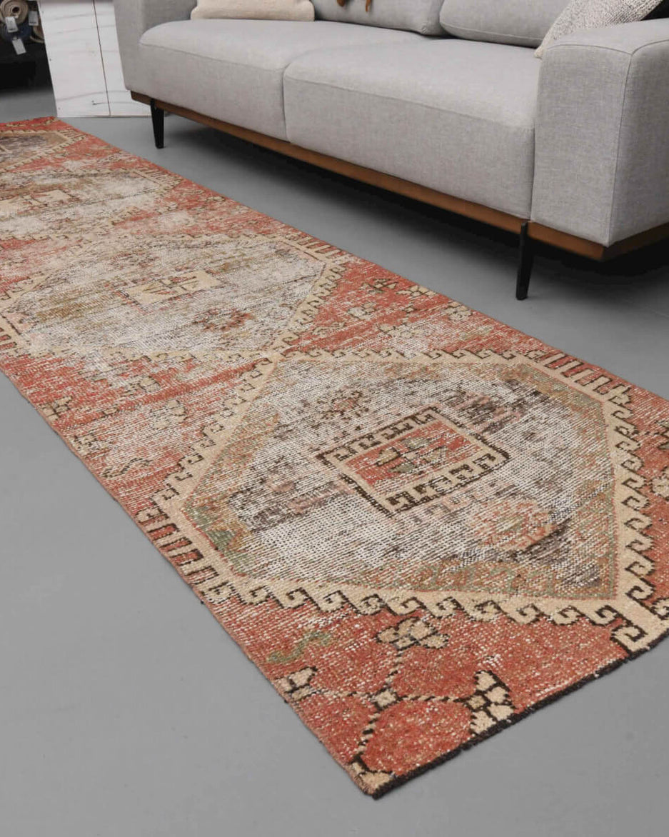 One-of-a-kind 1970s Anatolian distressed vintage runner rug in wool, 3' x 11'3"