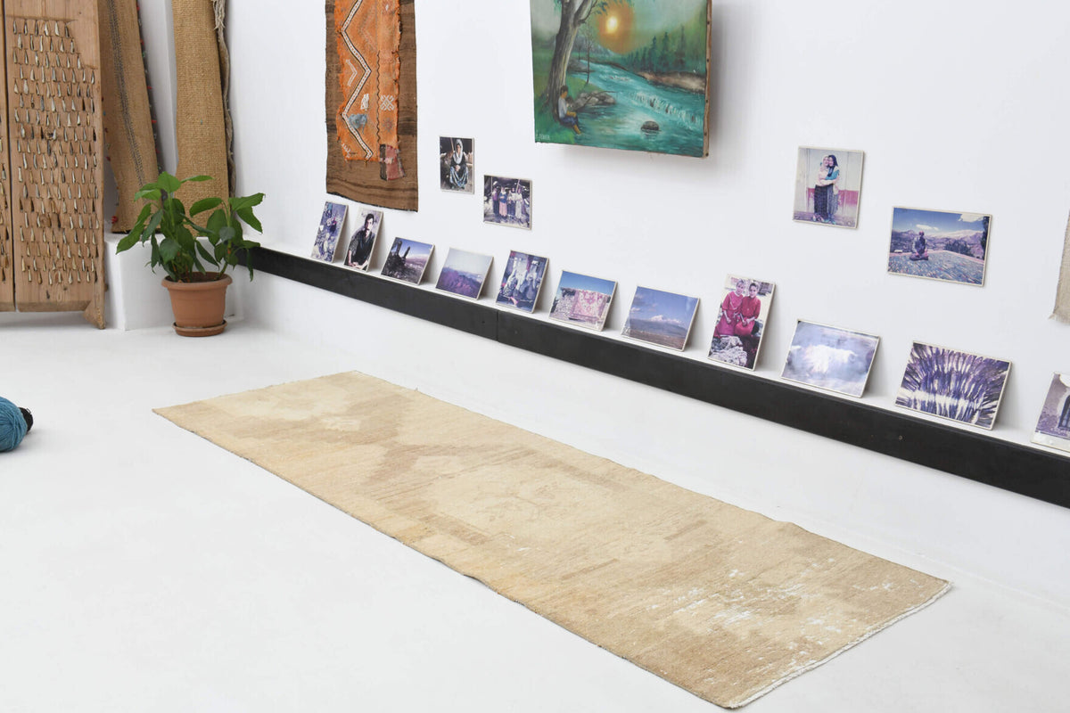 Antique Neutral Oushak Runner Rug