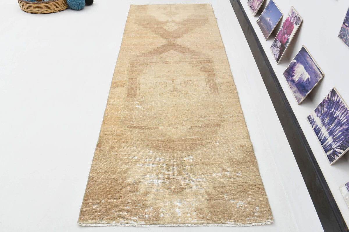 Antique Neutral Oushak Runner Rug