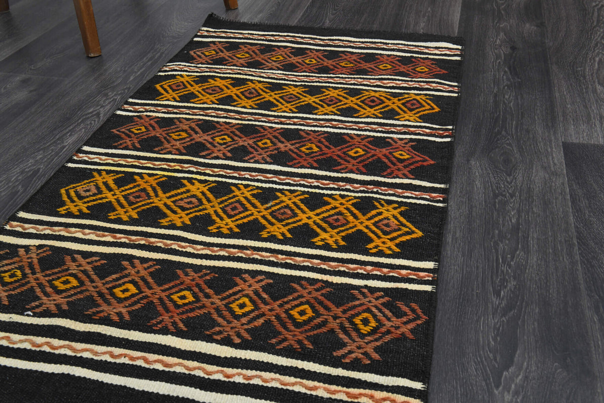 Renginpezir runner: 1970s handwoven flatweave Anatolian runner with oriental motifs