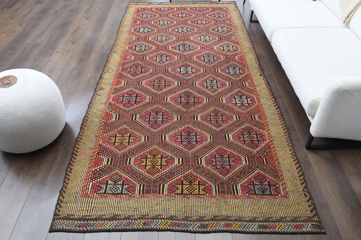 5x10 Kilim, Vintage Turkish Wide Runner Rug