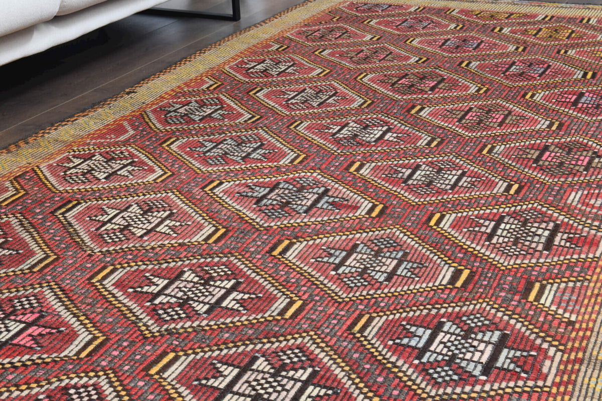 5x10 Kilim, Vintage Turkish Wide Runner Rug