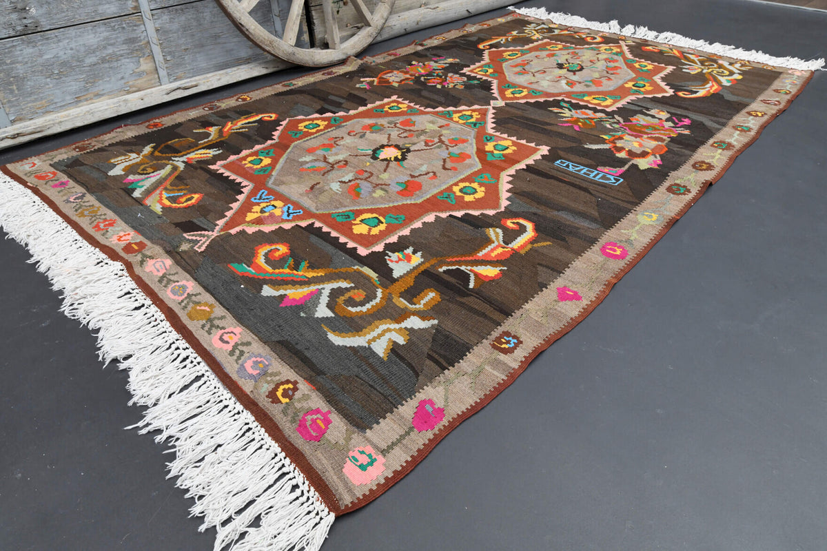 One-of-a-kind 1960s Anatolian vintage kilim rug in wool, 6'2" x 10'2"