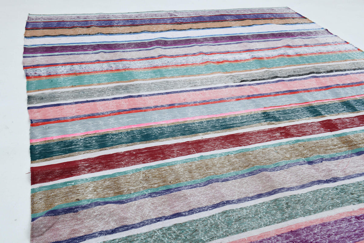Altindeniz kilim: 1960s handwoven flatweave Anatolian kilim with striped motifs