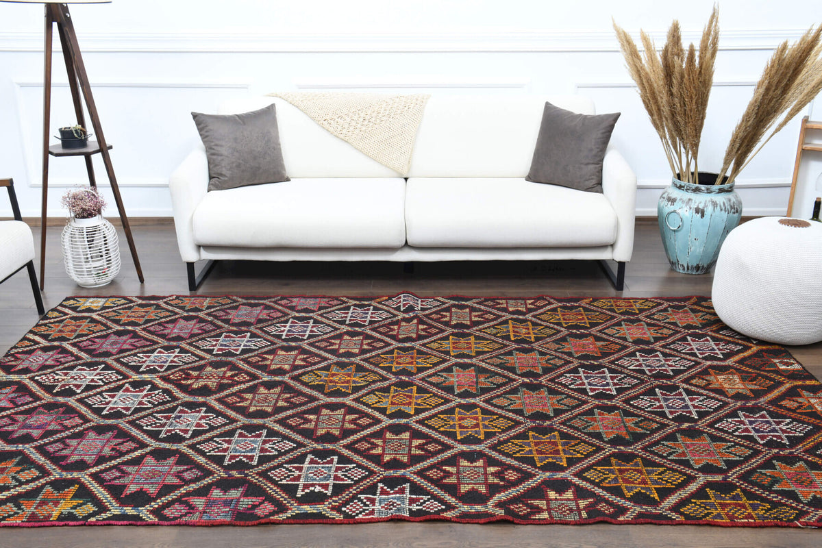 Gamze – vintage ikat kilim for living room or bedroom, 5'5" x 10'2" (165x309 cm)