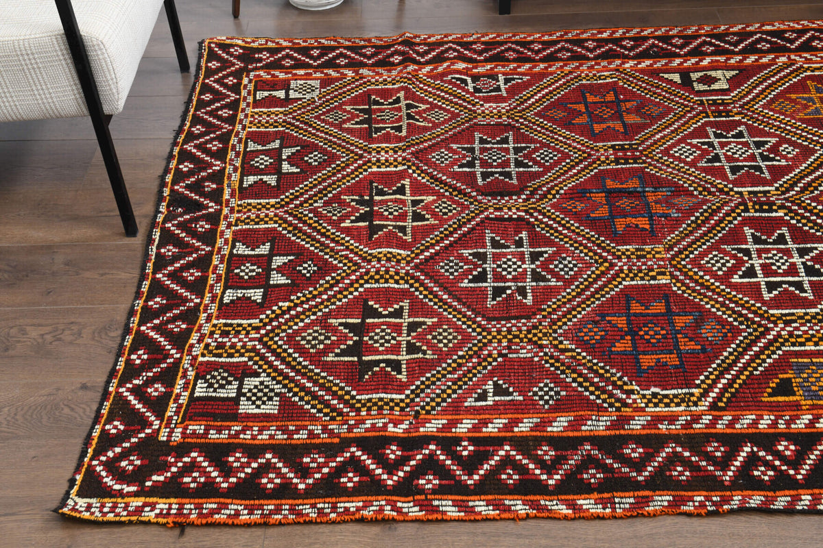 One-of-a-kind 1960s Anatolian vintage kilim rug in wool, 5'2" x 10'4"