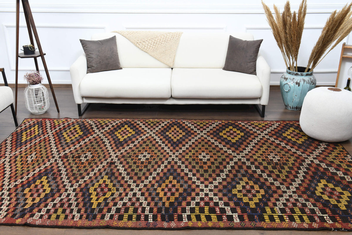 Turkish Vintage Area Kilim Rug