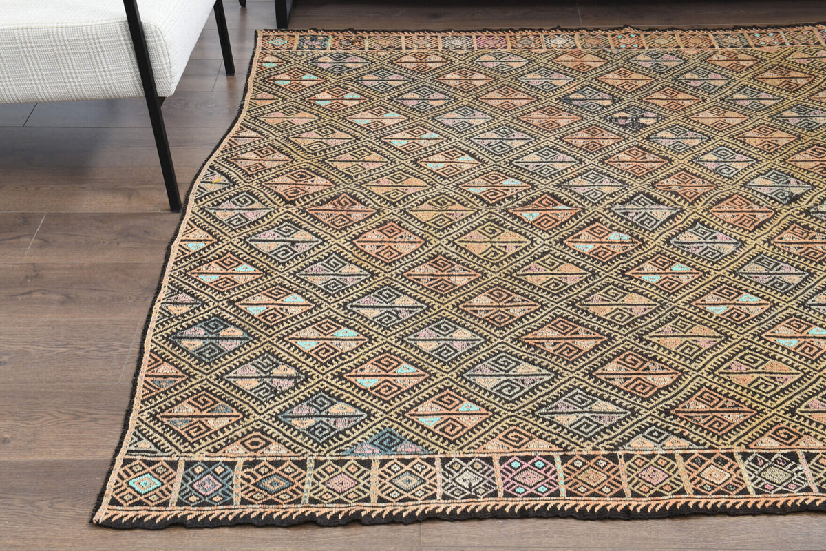 Naianassa kilim: 1960s handwoven flatweave Anatolian kilim with greek key motifs