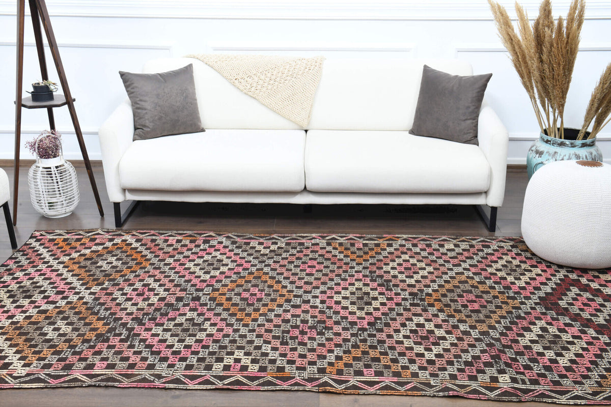 Mercankusa – vintage ikat kilim for living room or bedroom, 4'7" x 9'6" (140x289 cm)