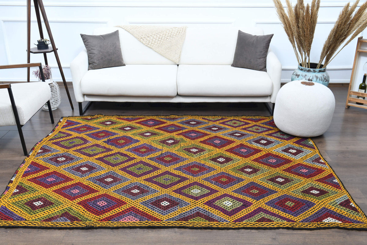 Authentic Anatolian vintage kilim rug (1960s) with ikat design – one-of-a-kind at Fame Rugs
