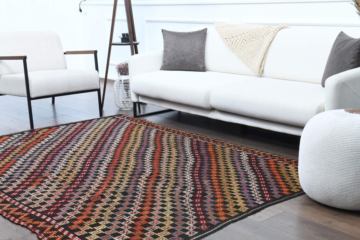 Authentic Anatolian vintage kilim rug (1960s) with ikat design – one-of-a-kind at Fame Rugs