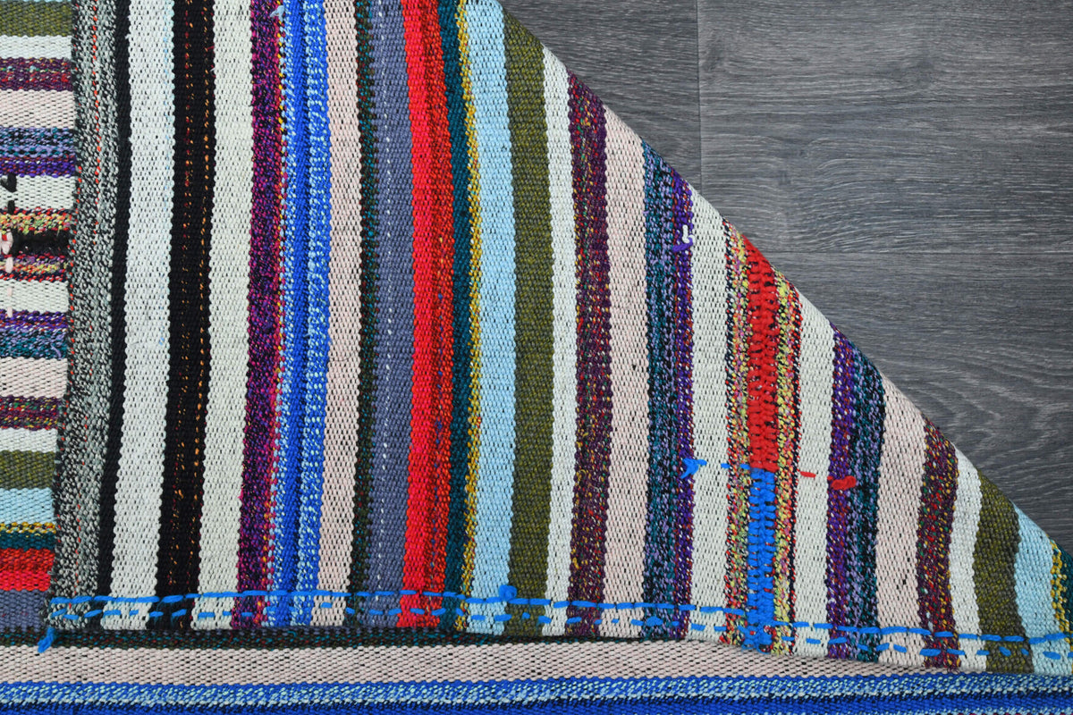 Selencihan kilim: 1960s handwoven flatweave Anatolian kilim with striped motifs