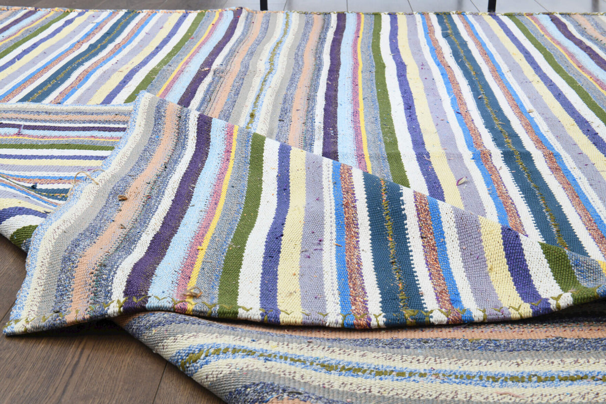 Berilpare kilim: 1960s handwoven flatweave Anatolian kilim with striped motifs