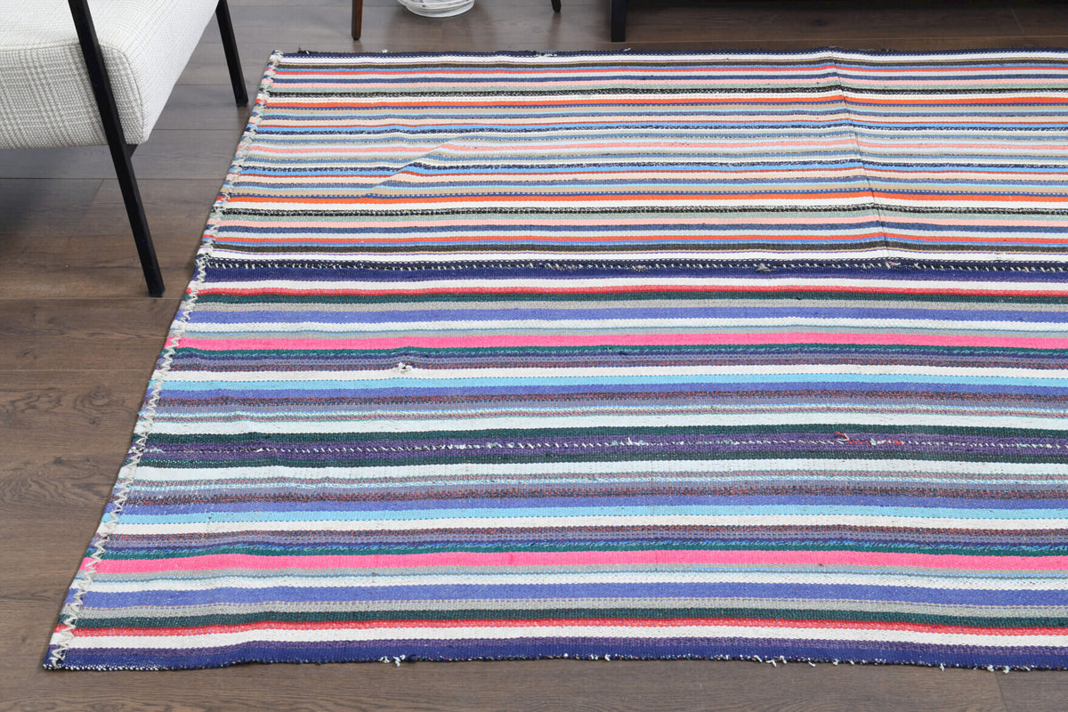 Hespertima kilim: 1960s handwoven flatweave Anatolian kilim with striped motifs