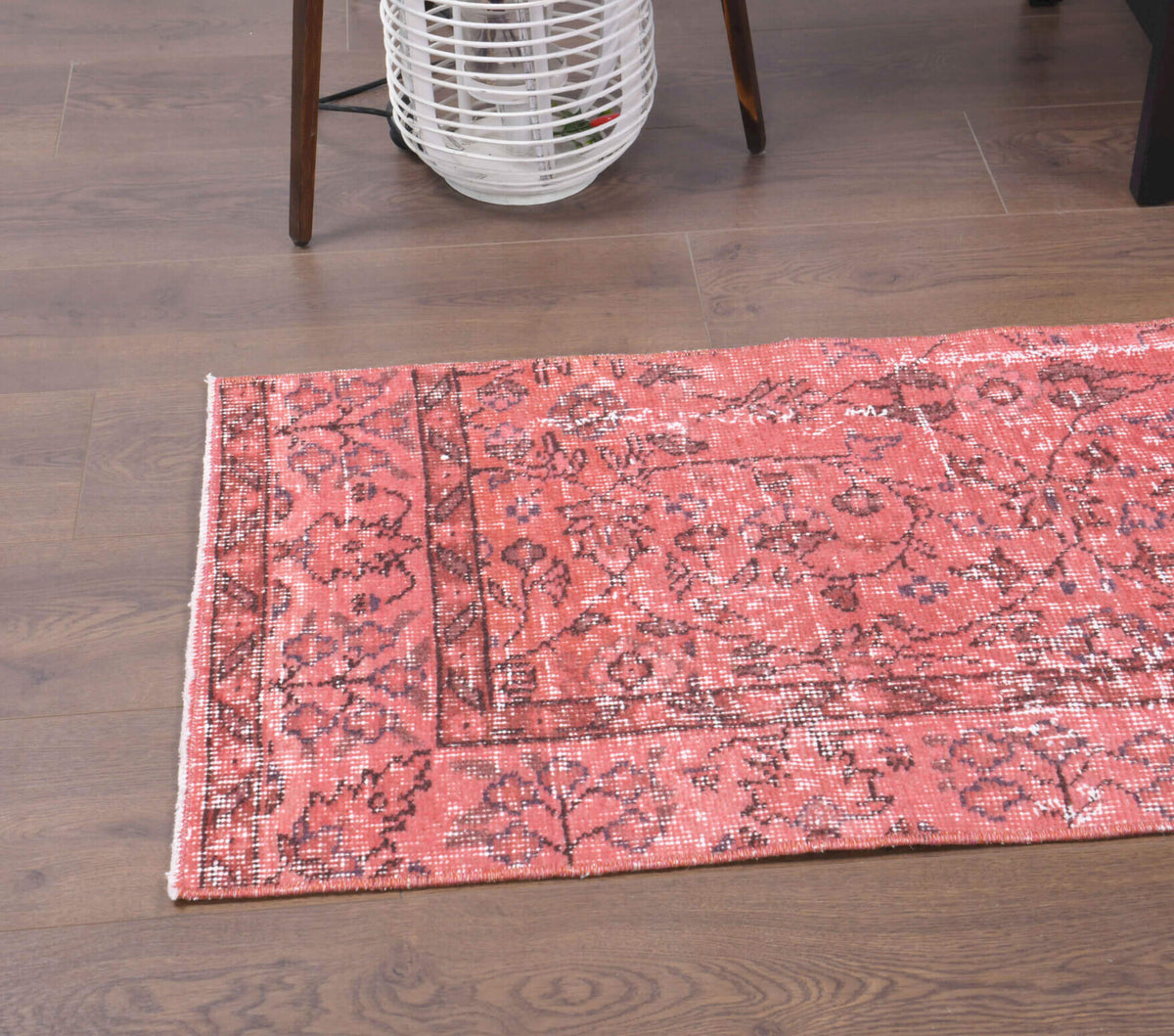 Pink Floral Anatolian Rug - Vintage from 1970′s