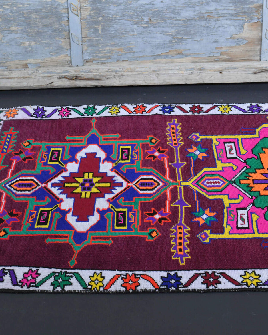 Vibrant Purple Vintage Anatolian Runner Rug