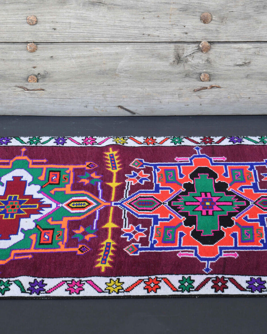 Vibrant Purple Vintage Anatolian Runner Rug