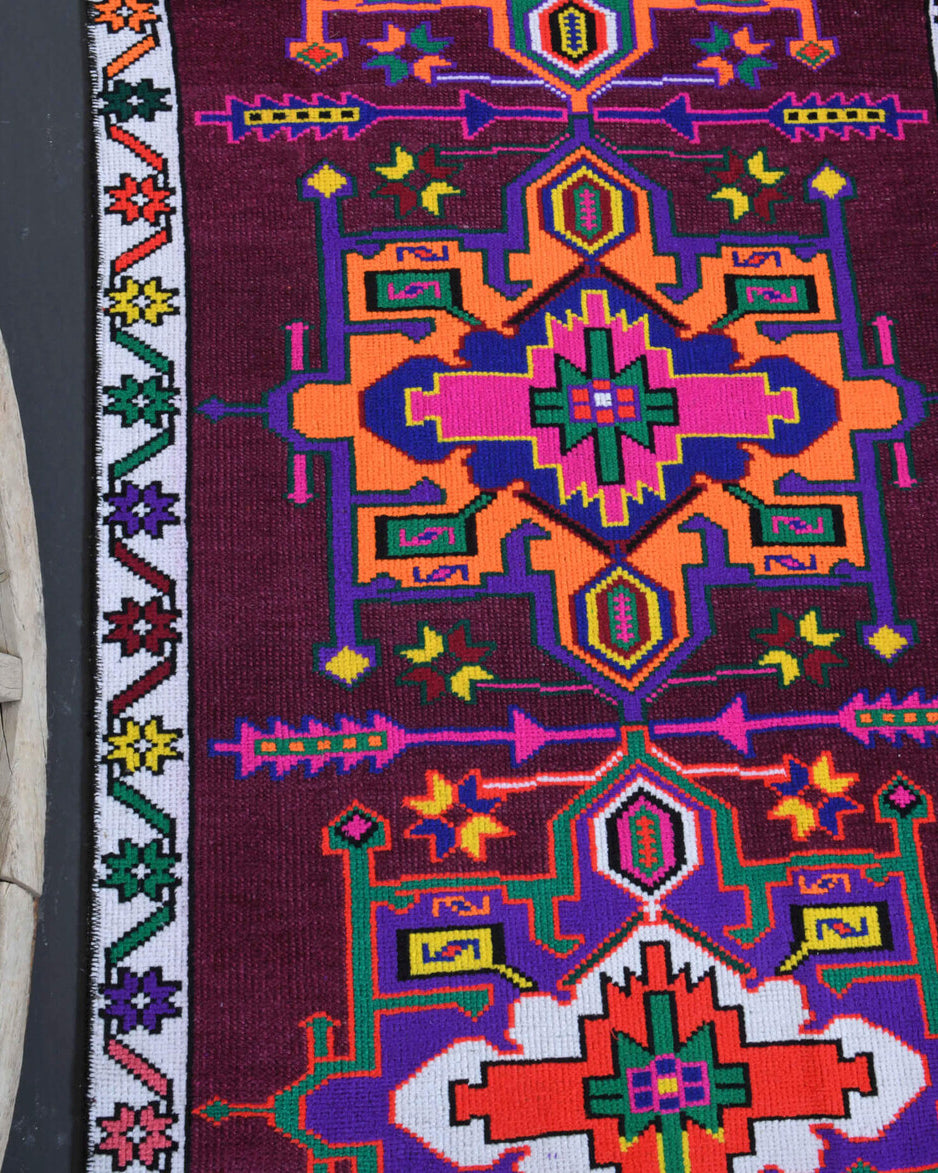 Vibrant Purple Vintage Anatolian Runner Rug
