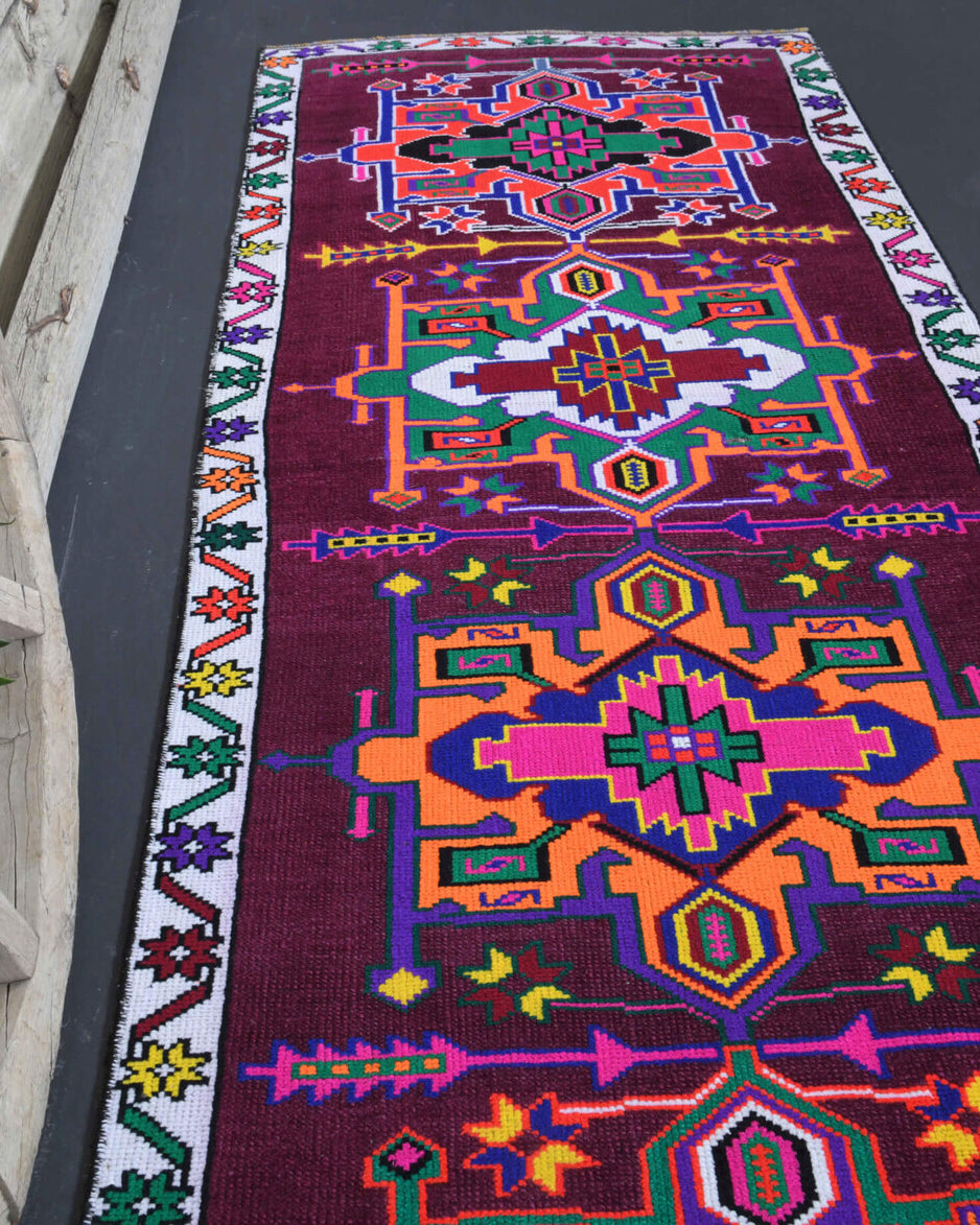 Vibrant Purple Vintage Anatolian Runner Rug