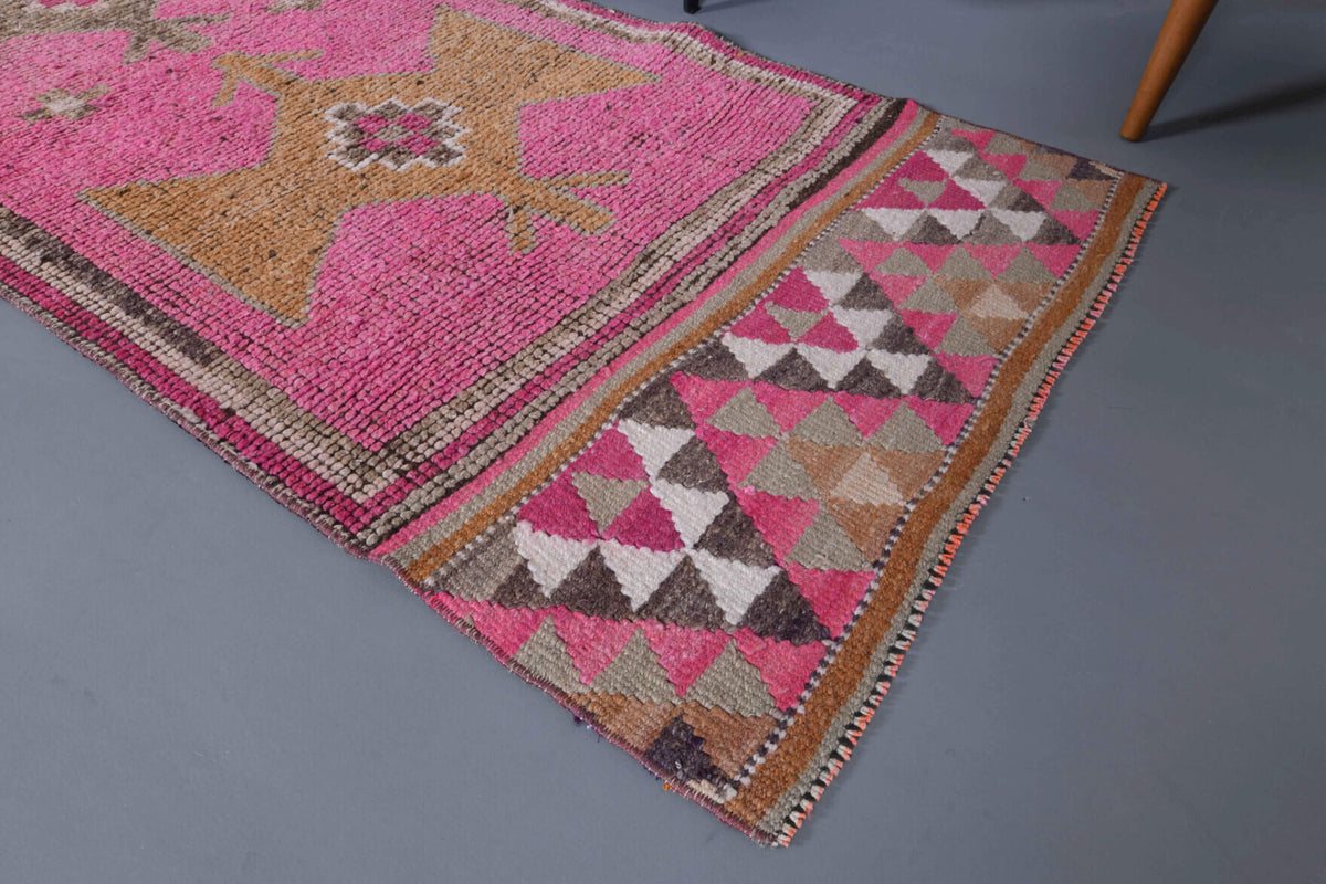 90x298 cm vintage Anatolian runner rug – Leucozoe, low pile, wool