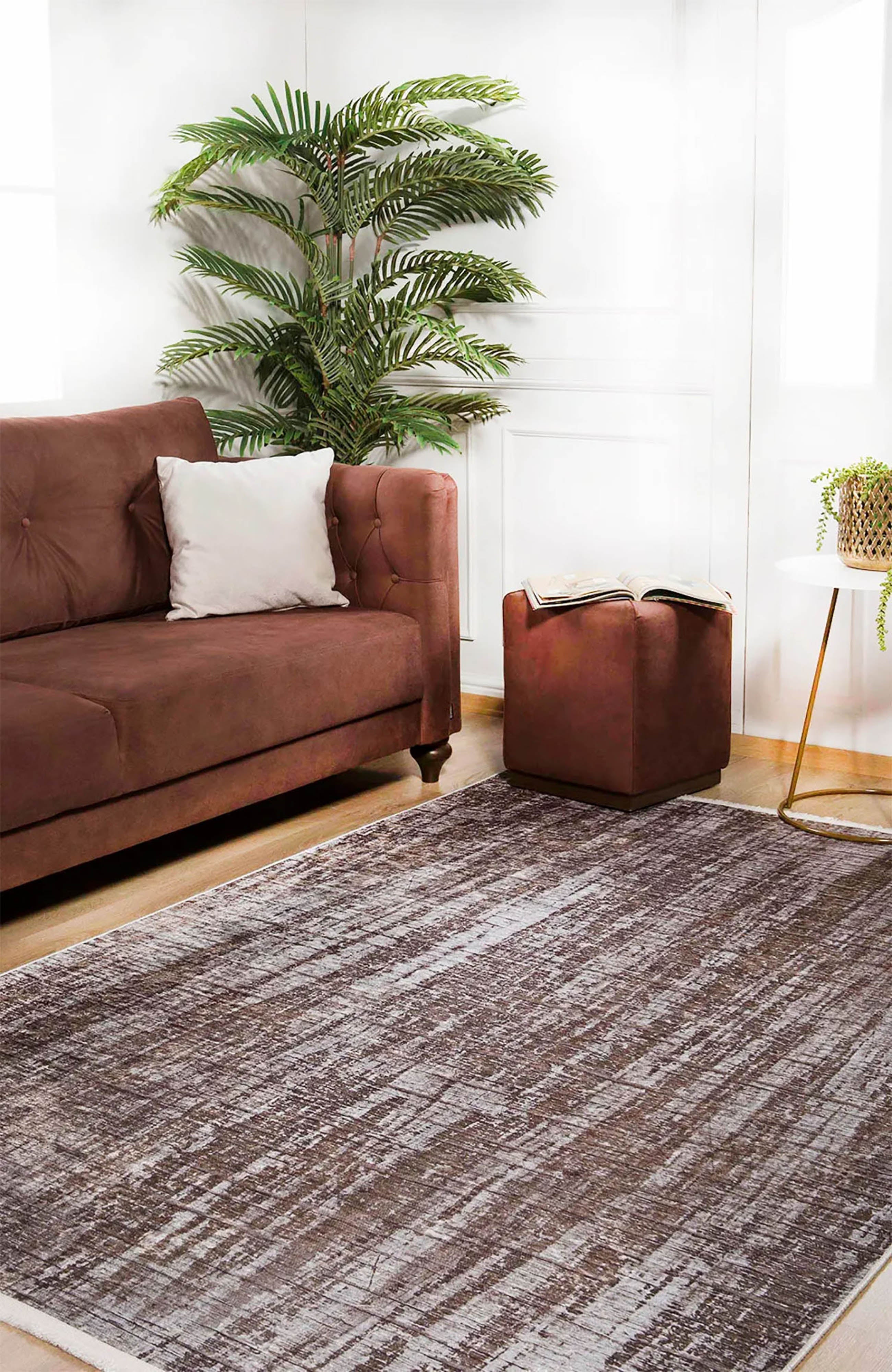 Badem Abstract Brown Modern Rug