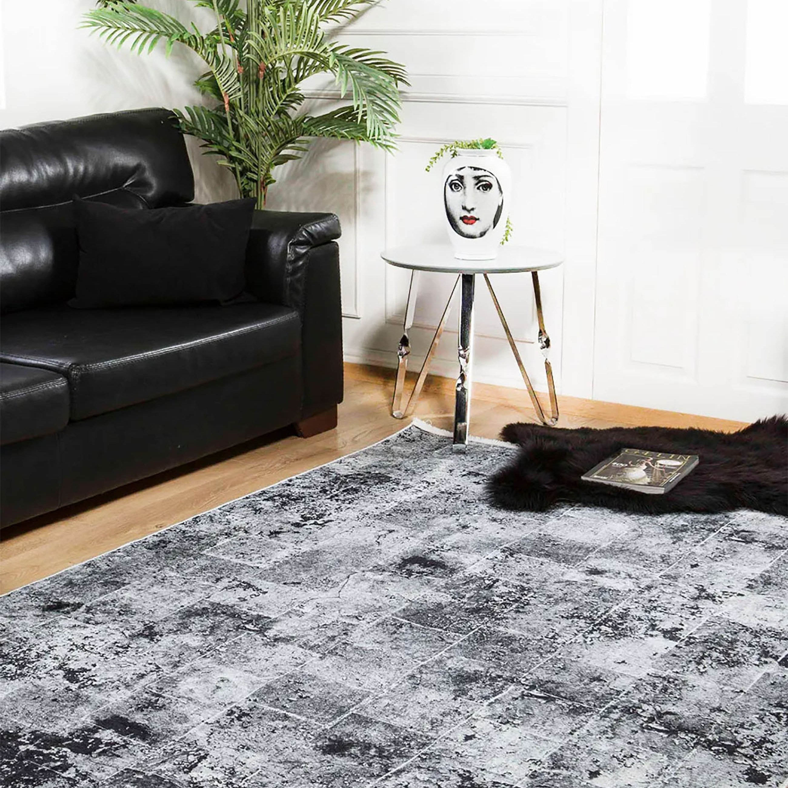 Clover Abstract Modern Black Decorative Rug