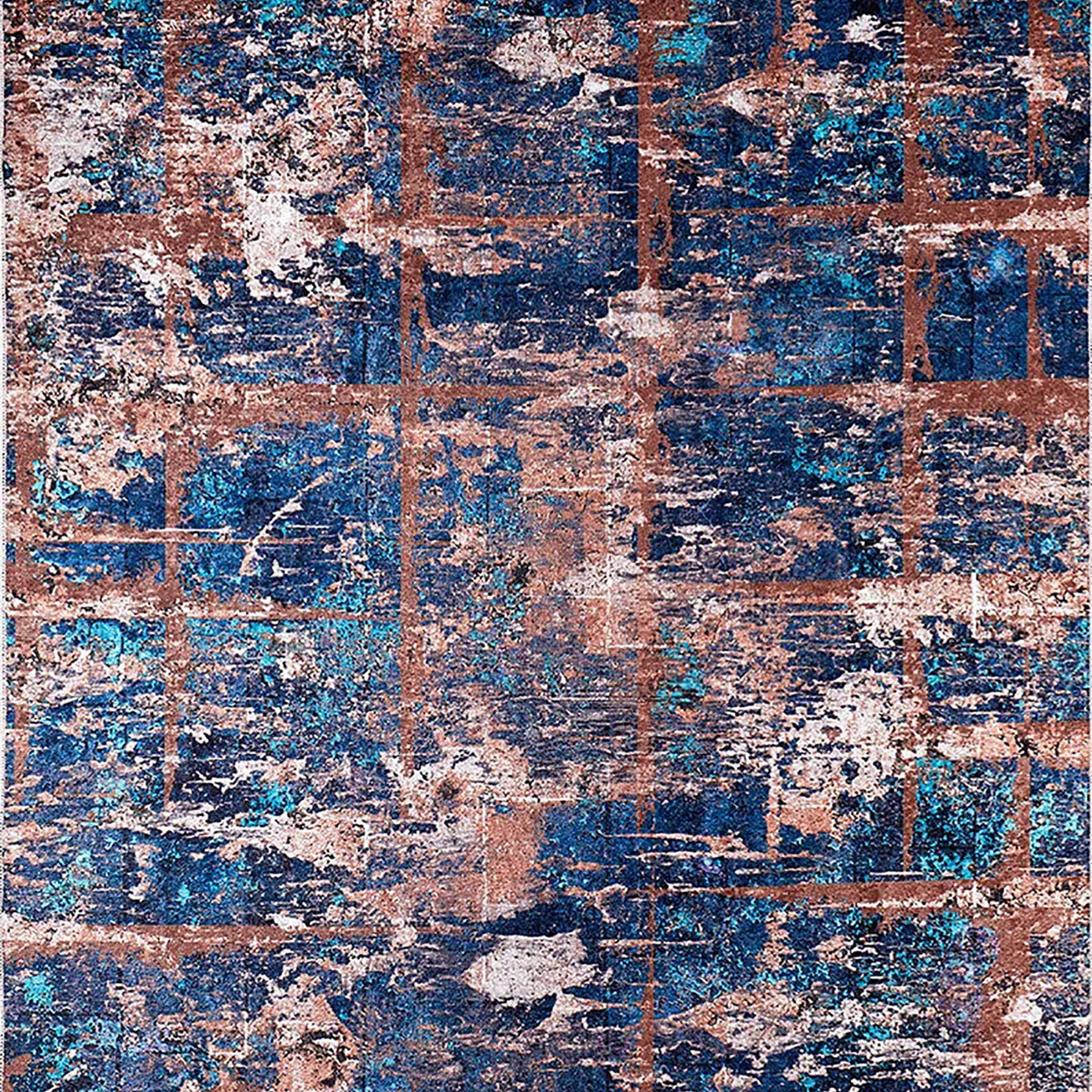 Lenora Abstract Modern Navy Blue Brown Luxury Home Rug