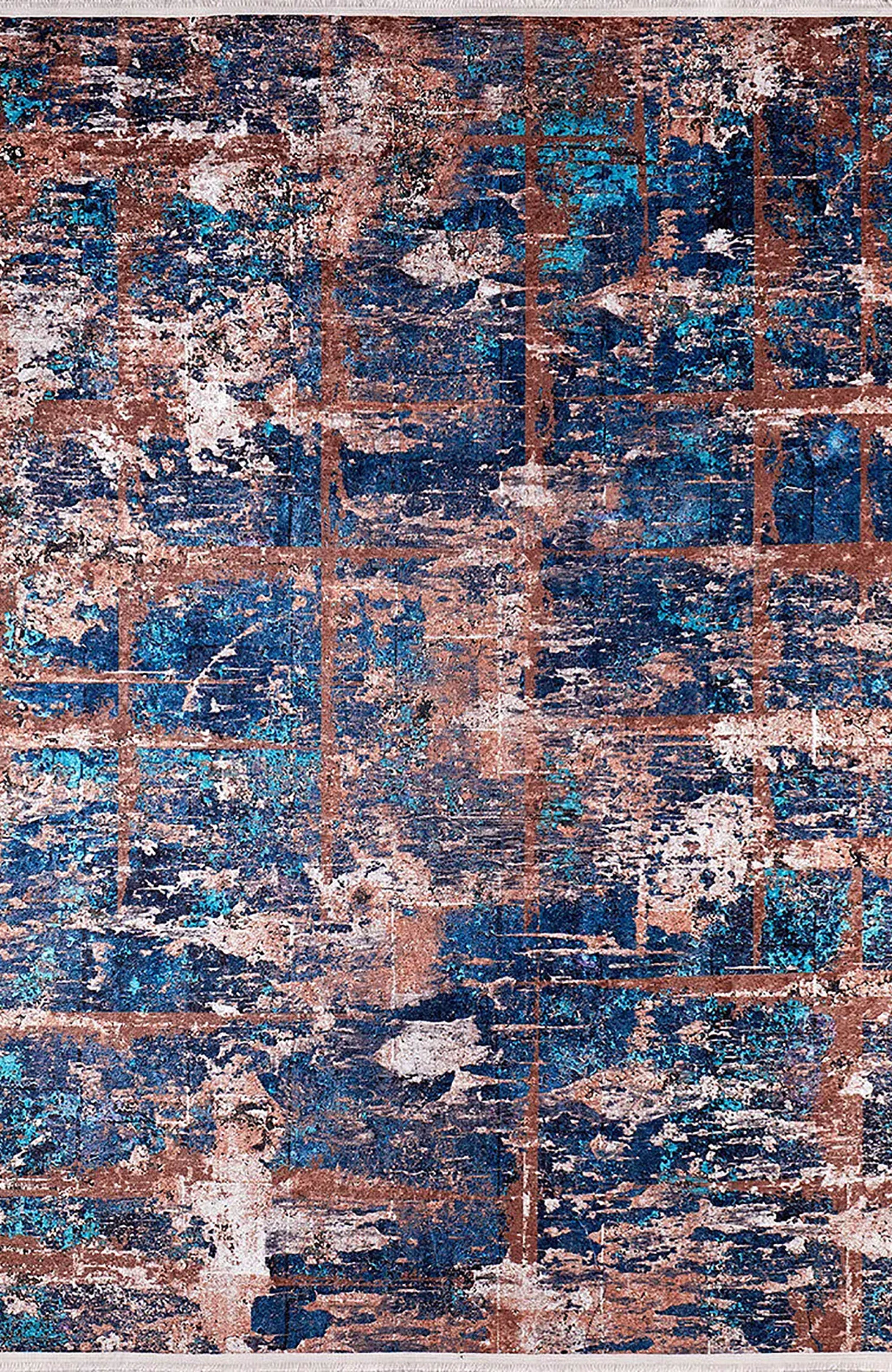 Lenora Abstract Modern Navy Blue Brown Luxury Home Rug