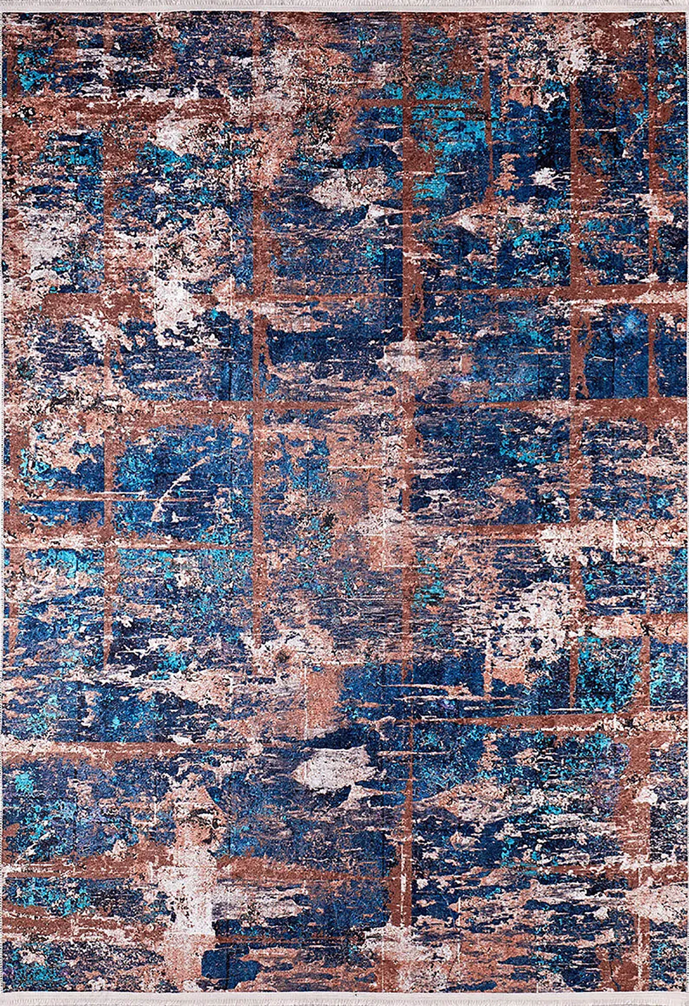 Lenora Abstract Modern Navy Blue Brown Luxury Home Rug