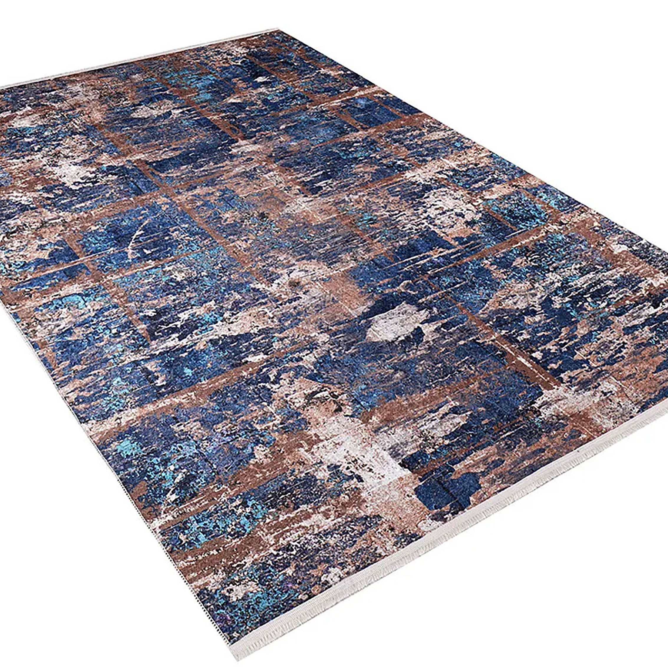 Lenora Abstract Modern Navy Blue Brown Luxury Home Rug