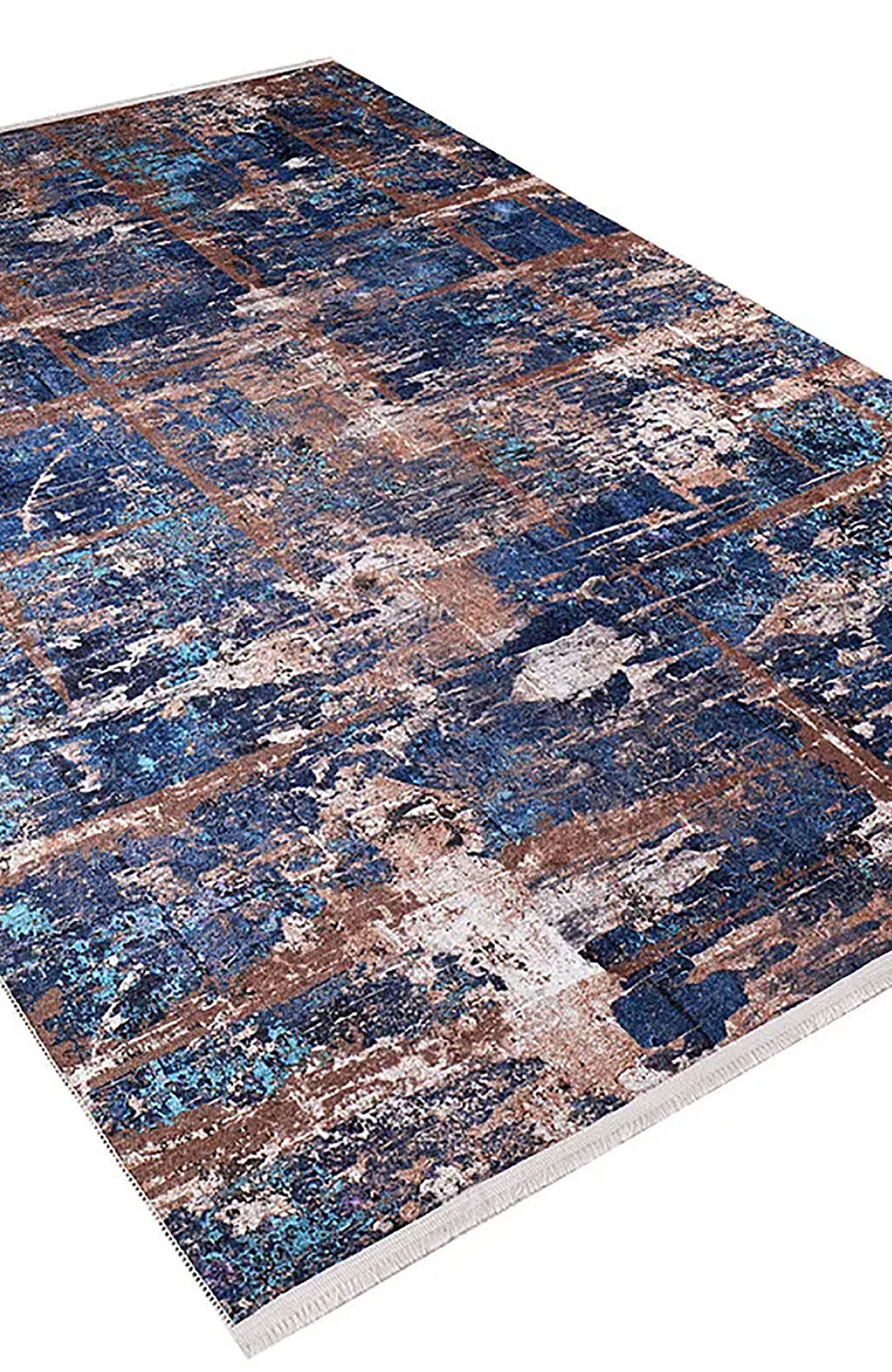 Lenora Abstract Modern Navy Blue Brown Luxury Home Rug