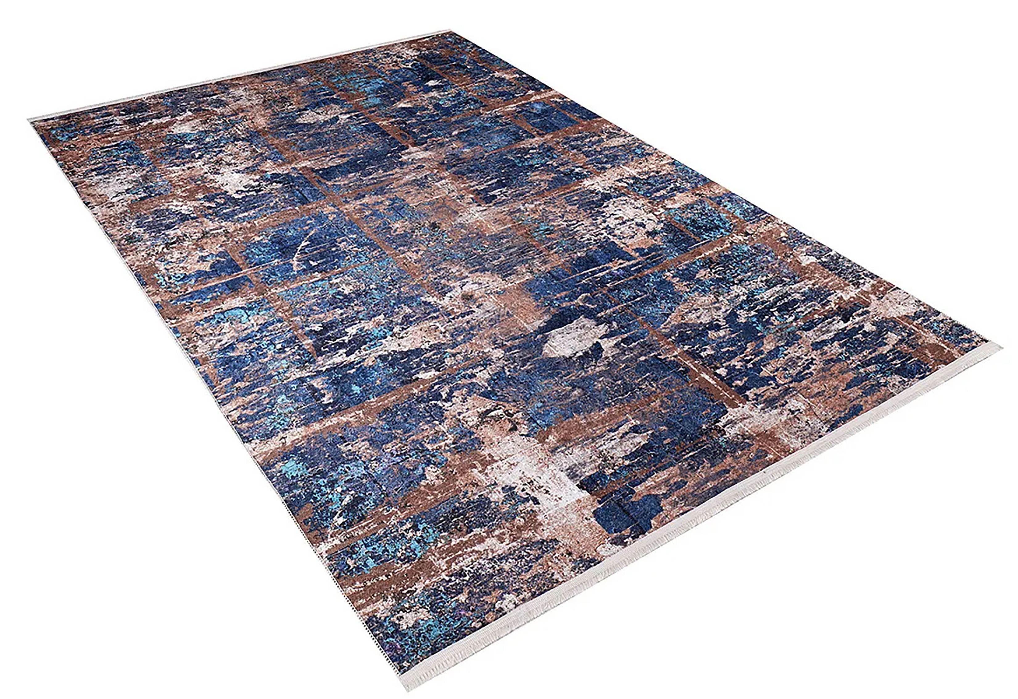 Lenora Abstract Modern Navy Blue Brown Luxury Home Rug