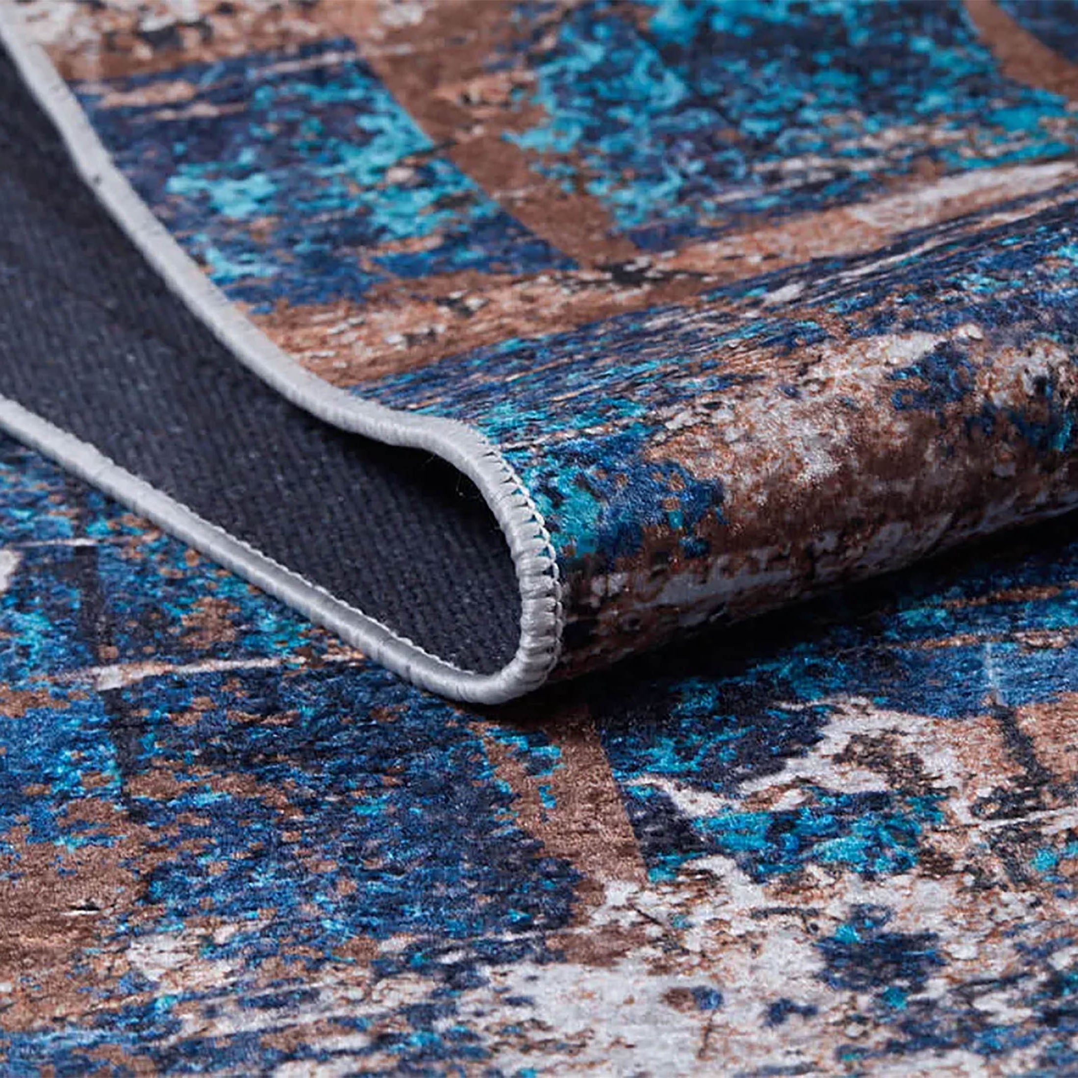 Lenora Abstract Modern Navy Blue Brown Luxury Home Rug